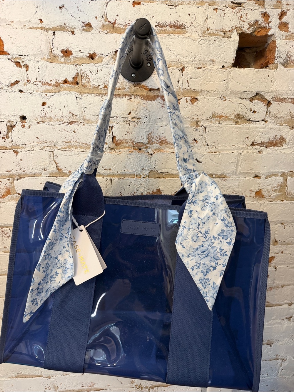 case-mate Navy Clear Tote with Blue Floral Scarf Handles